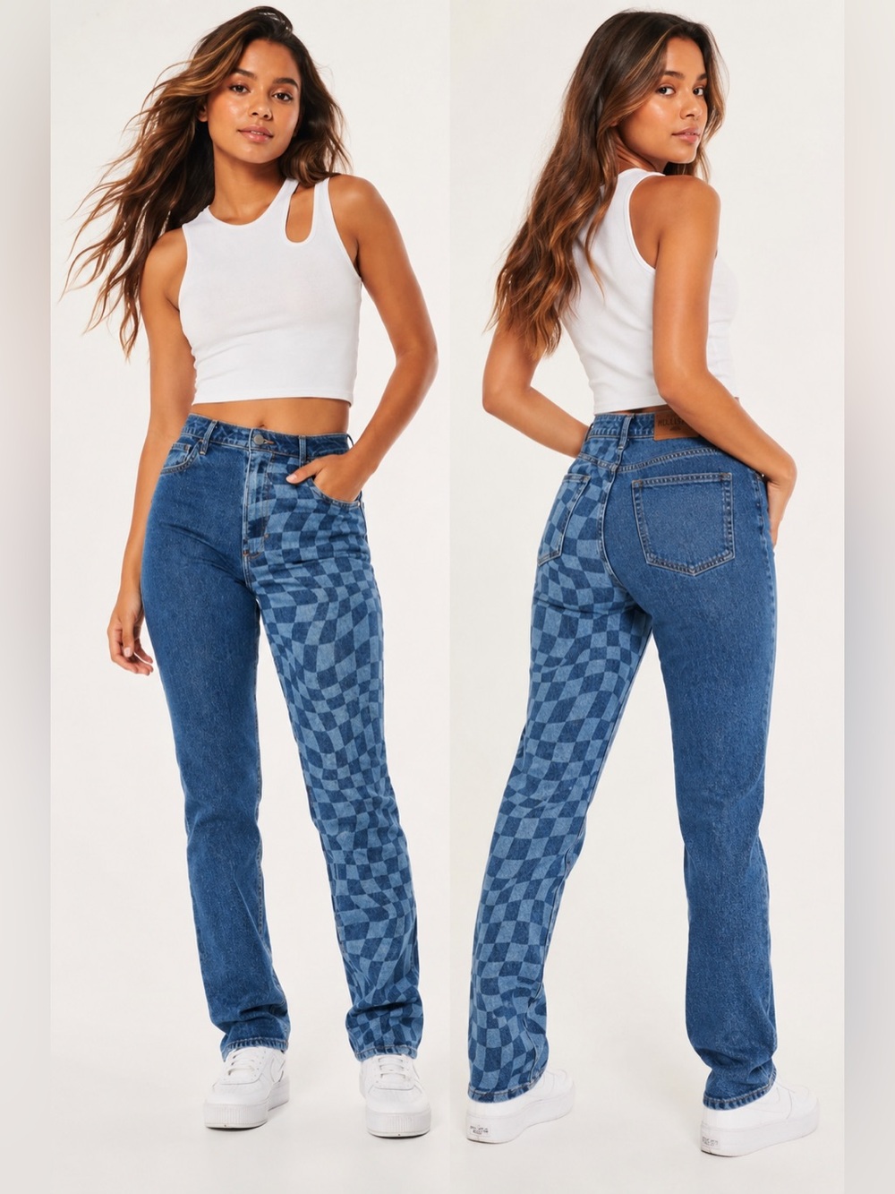NWT Hollister Ultra High-Rise ’90s Vintage Straight Jeans Checkerboard